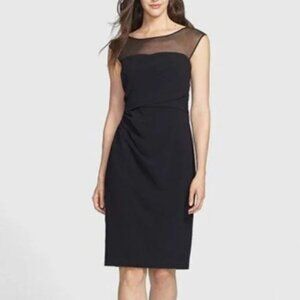 VERA WANG Black Ruched Crepe Sheer Illusion Neckline Dress Size 8